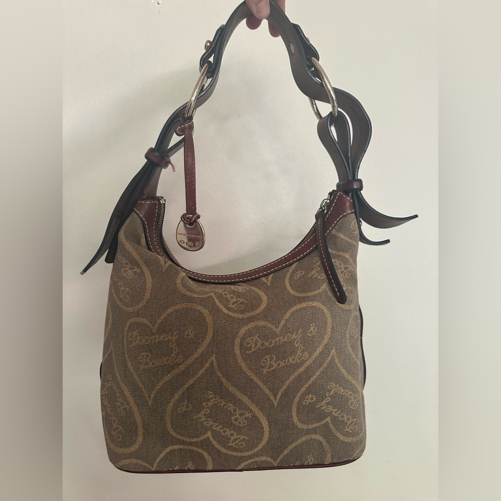 Vintage Y2K Dooney & Bourke Denim Heart Olive Green & Amber Bag Slouch Purse